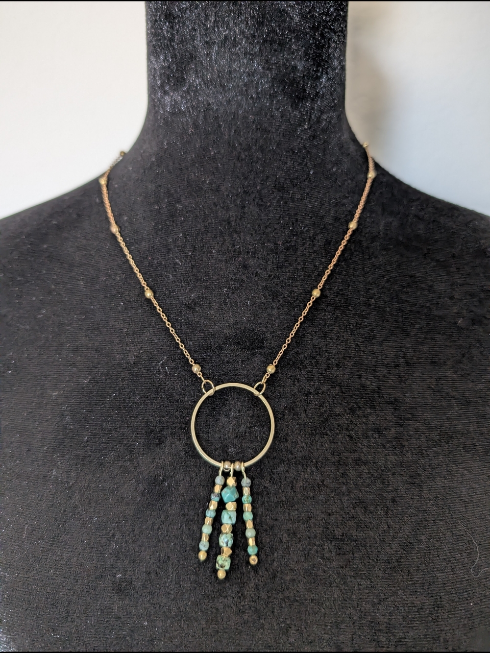 Dainty handcrafted Turquoise and Brass necklace is made to order